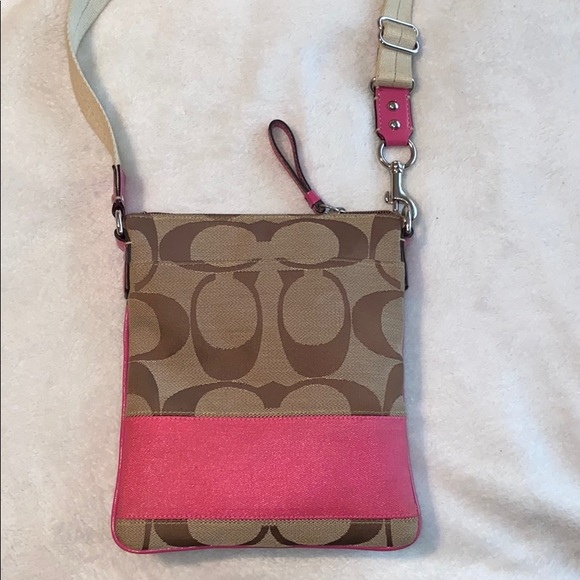 Coach Signature Khaki and Pink Crossbody Bag - Picture 4 of 7